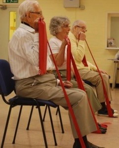 Seated exercises using elestic